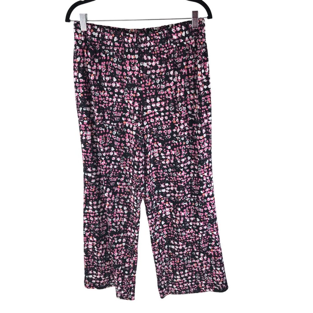 Notations Petite Womens Floral Geometric Print Pull-On Pants Pink Black PL